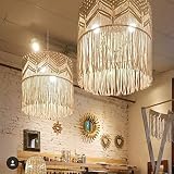 ZNKZJ Pantalla de macramé Bohemia, Pantallas de lámpara Tejidas a Mano Que cuelgan Cuerda de algodón Natural Colgante de Techo lámpara de Sombra de luz decoración del hogar, 17 Estilos,K_40CMx65 CM