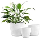 Fasmov Juego de 3 Macetas para Flores Cerámica con Agujero De Drenaje para DecoracióN del Hogar, Blanco(17cm/13,5cm/10cm)