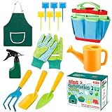 MojiDecor Herramientas de Jardín para Niños, Herramientas de Juego para el Jardín / Playa, Kit Jardineria Niños 14 Piezas con Herramientas y regadera.