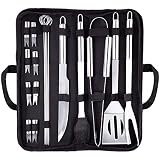 Utensilios Barbacoa Kit, Juego de Utensilios para Barbacoa Accesoriosde Acero Inoxidable Kit 18 Piezas con Bolsa Oxford,Herramienta Barbacoa Acero Inoxidable Accesorios para Parrilladas Premium