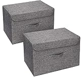 DIMJ Cajas Almacenaje Lavable, Juegos de 2 Cajas Organizadoras con Tapa y Asa, Cubos de Almacenamiento Plegable, Cajas de Tela para Ropa Juguetes Libros