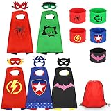 Jojoin 5 Pcs Capas de Superhéroe para Niños, Disfraces de Superhéroe para Niños, Kit de Cosplay para Niños con 5 Máscaras y 5 Pulseras y 1 Bolsa, Juguetes Regalos para Cumpleaños (Compra 5 + 1 Gratis)