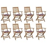 vidaXL 8X Madera Maciza Acacia Sillas de Jardín Plegables y Cojines Sillón Exterior Terraza Balcón Patio Asiento Butaca Muebles Mobiliario Duradera