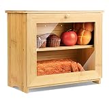 Leader Accessories Caja de Pan de bambú de 2 Capas Encimera Caja de Pan de Madera de bambú para Cocina, Naturaleza, 40 x 22 x 34 cm