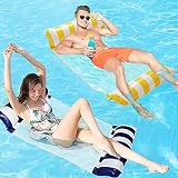 FANIER Hamaca Flotante Piscina, 2Pack Hamaca de Agua 4 en 1 Piscina Tumbona de Inflar para Adultos, Tumbona Hinchable Colchoneta Hinchable Flotador Piscina Playa,Azul Oscuro+Amarillo
