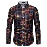 N/S Jinyuan - Camisa de manga larga con estampado de celosía 3D para hombres de negocios con botones casuales