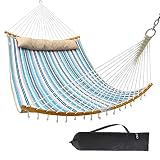 Columpio de hamaca doble, hamacas portátiles Ohuhu para 2 personas con barra y almohada plegables de bambú, hamaca grande para interior y exterior, hamaca de árbol para patio, porche, jardín, balcón