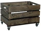 Caja de fruta estable con ruedas y asas, caja de manzanas y vino del antiguo país, natural, dimensiones aprox. 54 x 35 x 35 cm (puntos con ruedas)