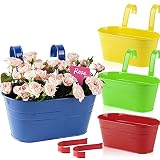 ABSDON Kit 4pcs Macetas Colgantes de Metal Colores Macetero Colgar con Doble Ganchos Desmontables para Decoración Exterior Balcón Jardín Patio Pared Terraza（27,5 x 14 x 12 cm）