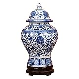 ufengke Jingdezhen Jarrón de Porcelana Azul y Blanco,Florero,Estilo de China Ming,15'(38cm) Altura