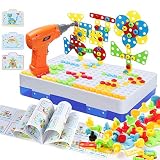 MOOKLIN ROAM 237pcs Mosaico Puzzle con Rejilla y Taladro Eléctrico, Puzzles 3D Montessori Bloques Juguetes de Construcción Caja de Herramientas Juegos Creativos y Manualidades Regalos para Niños 3+