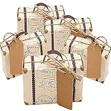 CNNIK 100 Piezas Mini maleta Caja Caja Favor Caramelo Caja Vintage Papel Kraft con etiquetas y hilo de arpillera para bodas Viajes Fiesta temática Invitado Boda Ducha nupcial