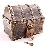 Sincere Party Caja de plástico portátil de gran tamaño para el tesoro pirata de bronce, caja de regalo para el profesor, con 2 cerraduras y 4 llaves de tamaño de 16 x 12 x 13,3 cm
