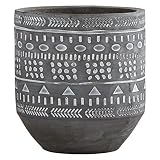 Rivet Macetero moderno de cemento para interior y exterior, con detalles pintados, 12.7 cm, gris y blanco