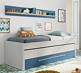 Miroytengo Cama Nido con Estante Pared y Dos somieres 90x190 y 90x180 Azul y Blanco Alpes Dormitorio Juvenil