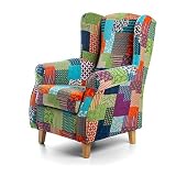 SUEÑOS ZZZ Sillon Relax, Sillon orejero para Lactancia Irene. Tapiceria Patchwork Multicolor. Butaca para Dormitorio, Salon o habitacion de Bebe | Sillon Lactancia