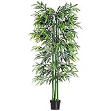 Outsunny Bambú Artificial 180cm con Cañas Naturales Árbol Planta Sintética Decorativa con Maceta Casa Jardín Decoración PE