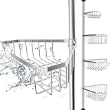 Edelhand Estantería telescópica de ducha acero inoxidable para altura 105 hasta 270 cm – y bañera con 4 cestas, antideslizante esquinera sin agujeros