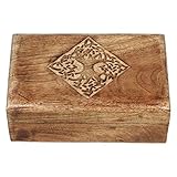 Ajuny Caja de joyería de madera hecha a mano india con diseño celta tallado a mano
