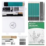 Lapices de Dibujo Artístico Set de Lápices Profesional del Artista Set Incluye Grafito, Carboncillos, Bloc, Caja Portátil para Artista Principiante Estudiante Niños y Adultos (33 piezas)