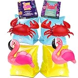 Nesloonp 2 Pares Manguitos Acuáticos Flotadores de Brazo de Brazo Inflación para Niños Flotador Brazos Rápida Salvavida para Aprender Nadar para Bebés NiÑos(Flamingo, Cangrejo)