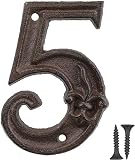 Vandicka Números de forja para indicar la numeración de las casas, puertas y calles, color marrón envejecido, acabado óxido con estampado de flor de lis, 12 cm, 5
