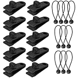 Pinsheng Clips de lona, 10 Piezas Clips de Tienda con boca de cocodrilo e 10 Piezas Tensores Profesionales con Bola, Pinzas para Lonas con cierre de apriete Tornilloa para Lonas, Toldo, Tiendas, Negro