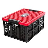 BESTHOT Caja de plástico de 50 litros para almacenamiento, cubo de almacenamiento plegable adecuado para almacenamiento en el hogar y garaje, rojo