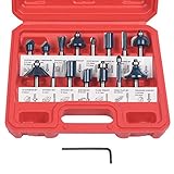 flintronic Fresas Set, 15 PCS Cortadores Caja de plastico de Diámetro de Caña Herramienta de Fresado, Kit de herramientas de carpintería con caja de madera para el hogar y bricolaje(6.35mm)