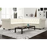 Furnituredeals Sofa de Tela Sofa Chesterfield 5 plazas de Cuero Artificial Blanco Sofa Chaise Longue