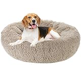 G.C Cama Antiestres Perro, Perros Relajante Lavable Impermeable Redonda Suave Donut Invierno Cueva Colchonetas Liners para Grande Mediano Pequeños Gatos Mascota (60cm*60cm, Marrón)