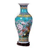 Jarrón chino de porcelana grande con fénix y patrón de flores azul esmaltado forma de pescado porcelana para la decoración de la sala de estar de la mesa de Jingdezhen, 1jarrón con 1 base, H46cm