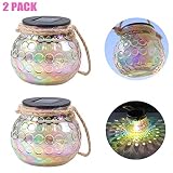 ANGMLN 2 Unidades Luces Faroles Solares para Exterior Luces de Jardín, Tarro de Cristal IP65 Impermeable para Patio, Porche, Césped, Balcón, Valla para Decoración de Fiestas, Accesorios de Jardín