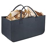 Bolsa de Fieltro, Diealles Chimenea Madera Cesta con Mango para Transportar Madera, Juguetes, Periódicos, Compras, 50 x 25 x 25 cm (Negro)