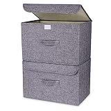 DIMJ Cajas Almacenaje, Juegos de 2 Cajas Organizadoras con Tapa y Asa, Cubos de Almacenamiento Plegable, Cajas de Tela para Ropa Juguetes Libros