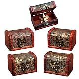 Cofre del Tesoro Pequeño,Forreen 5 Piezas Caja de Madera con Tapa Vintage Decorativa Hecha a Mano Caja de Almacenamiento de Joyería para Anillos Collar Pendientes Almacenamiento,Patrón Aleatorio