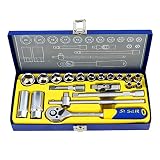 S&R Juego Llaves de Vaso y carraca Trinquete 3/8 ' . Set llaves con tuercas Profesionales