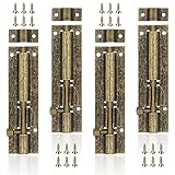 Cerraduras para Pernos, 4 Piezas/3 Pulgada Pestillo de Acero Inoxidable, Pestillo Deslizante Cerrojo, con Tornillos, para Portones de Madera, Jardín, Puerta de Seguridad, Puerta de Garaje (Bronce)