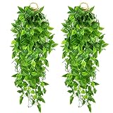 2 Piezas Plantas Colgantes Artificiales de Hiedra Falsa, Plantas Artificiales Colgantes de Plástico, Fiestas, Cafés, Decoración de Plantas Verdes Interiores Exteriores.