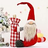 Juego de 2 fundas para botellas de vino tinto navideño, para botellas de vino, celosía 3D, para decoraciones navideñas, bolsas de regalo reutilizables
