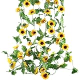 HUAESIN 4pcs Plantas Hiedra Artificial Enredaderas Girasoles Decoración, 2.5m Guirnalda de Flores Artificiales Girasoles Plastico Enredadera para Exterior Interior Boda Balcón Pared Seto Jardín