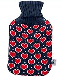 Bolsa de agua caliente con funda axion + Incluye funda corazones para un uso seguro | Para calentar pies o para calentar cama | Capacidad aprox. de 2 litros
