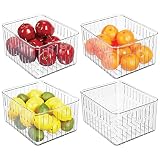 mDesign Juego de 4 cajas plásticas organizadoras grandes – Práctico organizador de despensa sin tapa – Amplio organizador de nevera con ranuras laterales de ventilación – transparente