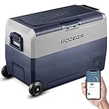 BODEGA Nevera portátil de 50 litros, 12 V, nevera para coche, camping, camión, barco y enchufe con puerto USB, barra telescópica, rueda