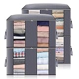 GARPROVM 4pcs Bolsa de Almacenamiento de Ropa de Grande Capacidad con Compartimento, Caja Almacenaje Ropa con Asa Reforzada y Cremallera Robusta para Edredones, Mantas, Bolsas de Transpirable Gris