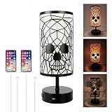 YNDD Lámpara de Mesa con Control Táctil, Lámpara Mesita de Noche Regulable con 2 Puertos de Carga USB y 3 Niveles de Brillo, Lámpara De Calavera GóTica, E27 Luz Nocturna para Dormitorio Sala de Estar