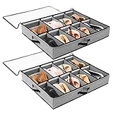 SOLEDI Organizador Zapatos Plegable Cajas para Zapatos Debajo de La Cama Ajustables Tela No Tejida Organizador de Zapatos para Niños y Adultos Gris 2 Piezas