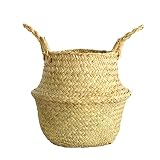 Cesta colgante de mimbre para hierba marina de LRWEY, hecha a mano, cesta de mimbre plegable, cesta sucia para el hogar, jardín, boda, decoración de la pared, baños y dormitorios 22/27CM A-Beige