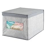mDesign – Caja de tela para ordenar armarios – Ideal como organizador de juguetes o caja para guardar ropa – Cuenta con un práctica tapa – Color: gris