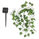 Viitech Guirnalda de luces solares de hojas verdes, 8 modos de luz, funciona con energía solar, hojas de arce, guirnalda de luces LED, flexible, decorativa al aire libre, lámpara de adorno para jardín